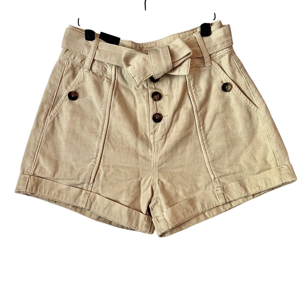 BLANKNYC Exposed Button Twill Self Belted Cuffed Cargo Shorts Camel Size 28 NWT